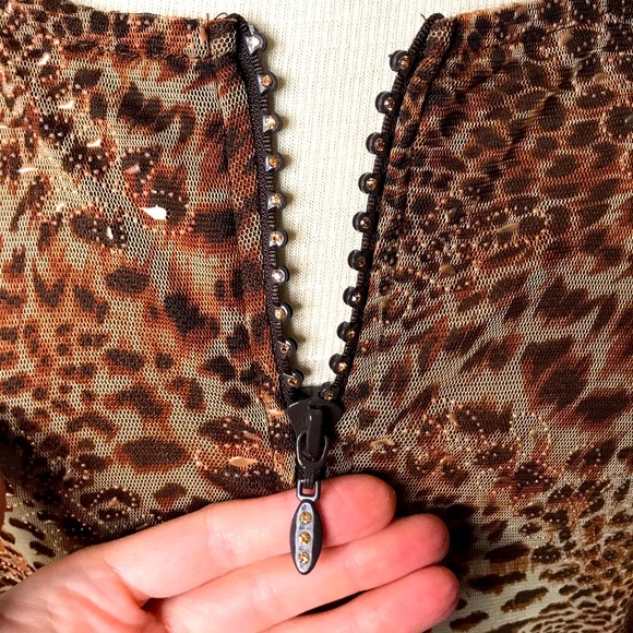Just B Jackets & Blazers - 90s JUST B crystal zipper animal print mob wife bling jacket brown S
